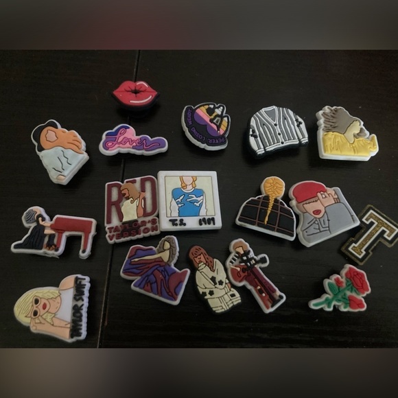 4/$25 Taylor Swift assorted croc charms. 17 included for the $. See pictures - Picture 2 of 3